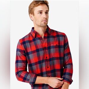 Faherty Men's Red and Navy Plaid Shirt